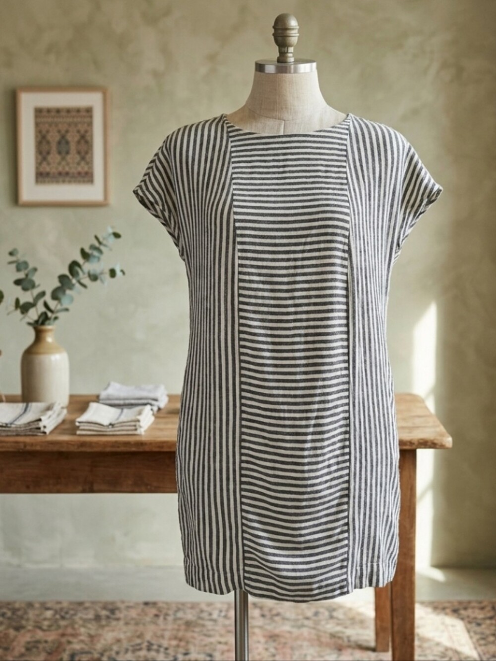 Madewell Gray and White Striped Cap-Sleeve Tunic